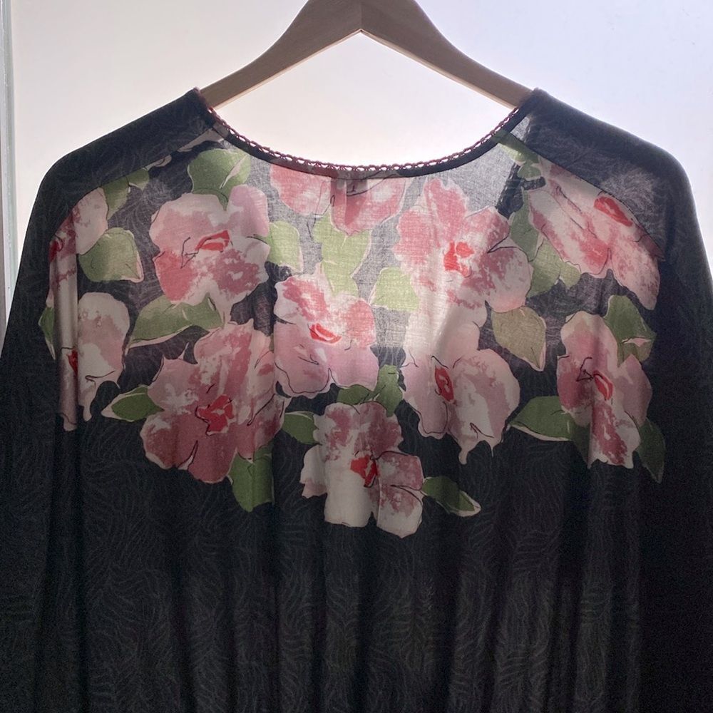 Bl-nk Anthropologie Floral Black Kimono Dress Plus One Size Boho Luxury Vacation - Picture 13 of 13